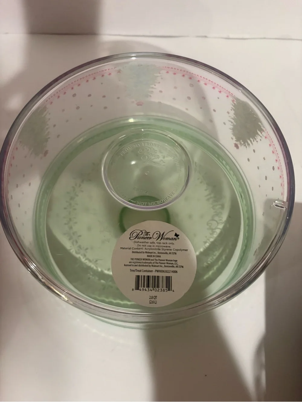 The Pioneer Woman Green and Clear Holiday Tree Covered Storage Bowl